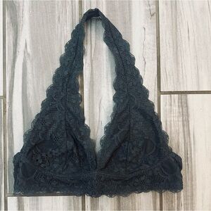 Free People: Lace Halter Bralette, Gray